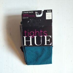 New HUE Women's Opaque Teal Black Two Pair Pack Tights Sz 1